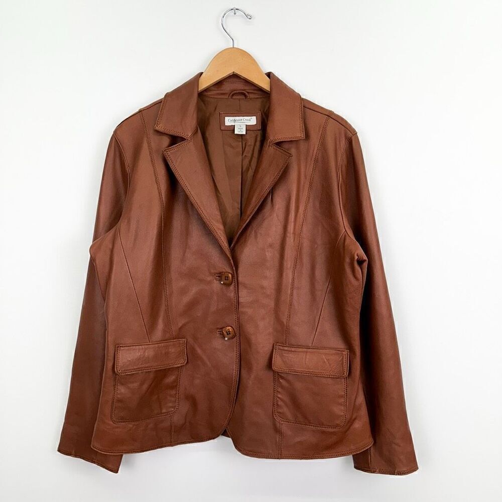 Coldwater Creek Women’s Supple Cognac Leather 2 Button Blazer Jacket